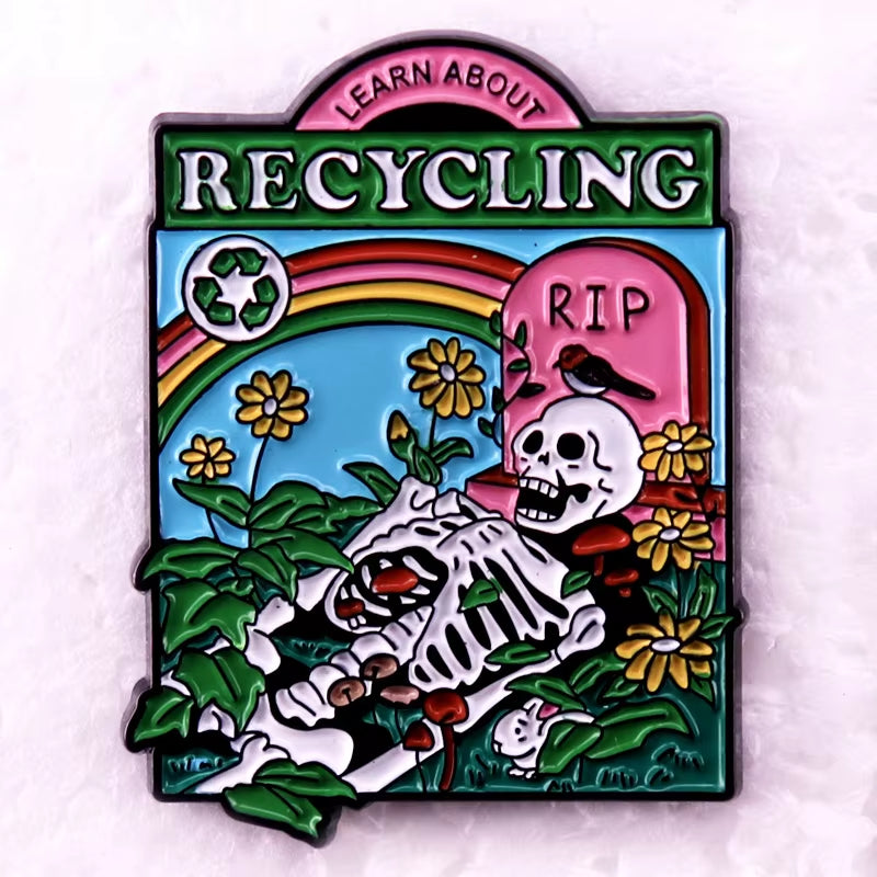 Learn about Recycling Rip Skeleton Enamel Pin Brooch Jewelry