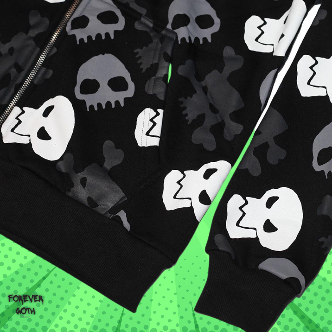 Cyberpunk Skull Print Zipper Hoodie