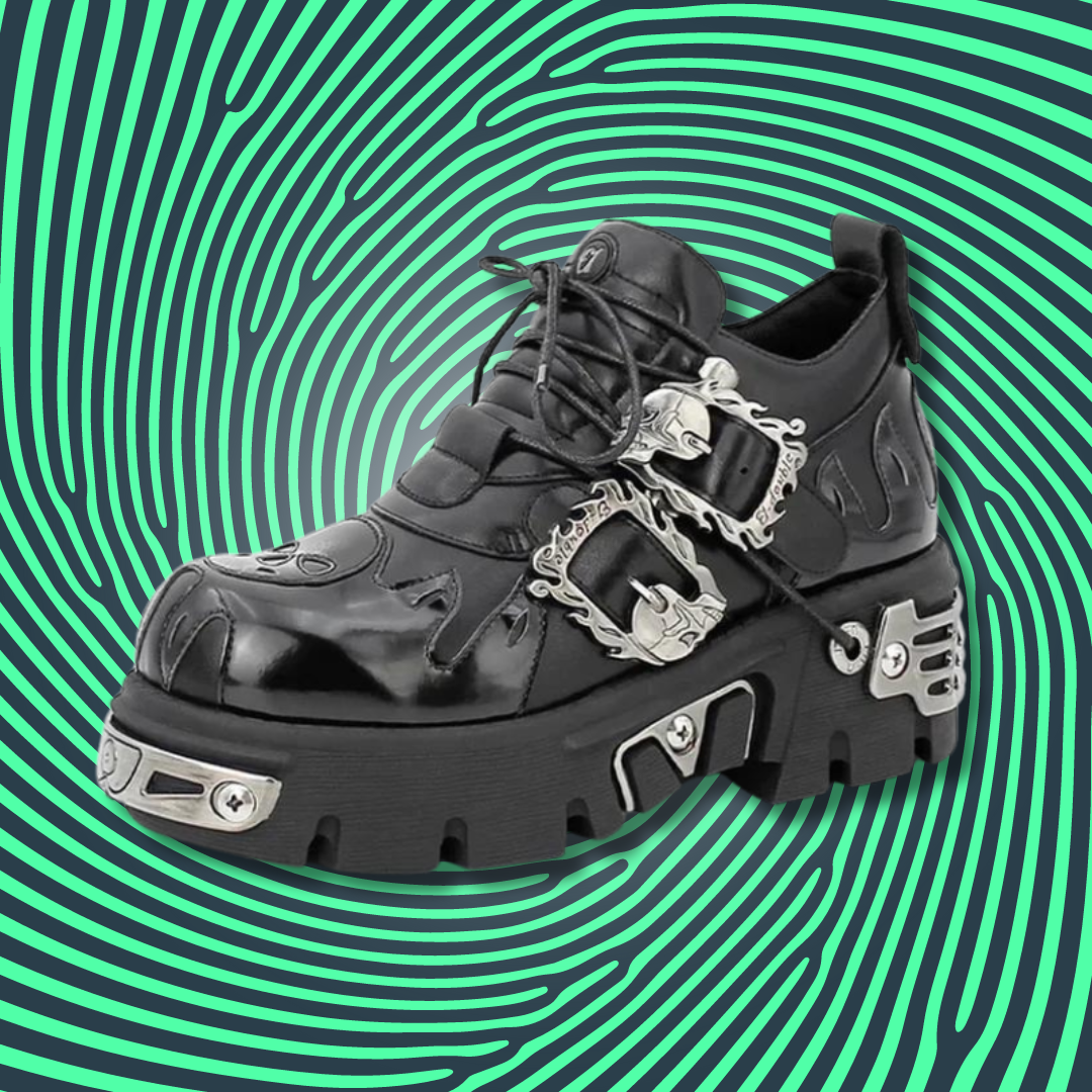 Punk Style Platform Shoes Gothic Ankle Boots Lace-Up 6CM Heel Metal Decor Sneakers