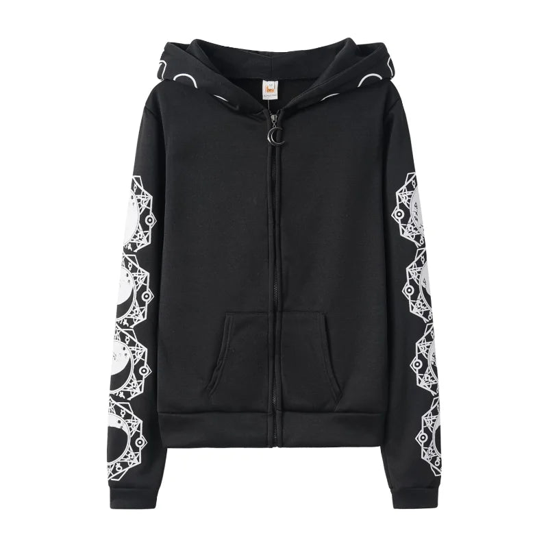 Black Hoodie with Moon Print