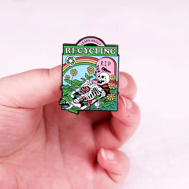 Learn about Recycling Rip Skeleton Enamel Pin Brooch Jewelry