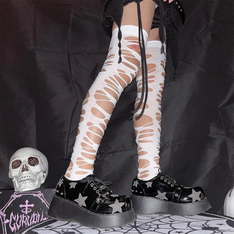 Sexy Thigh High Knee Socks Lace Torn High Hosiery