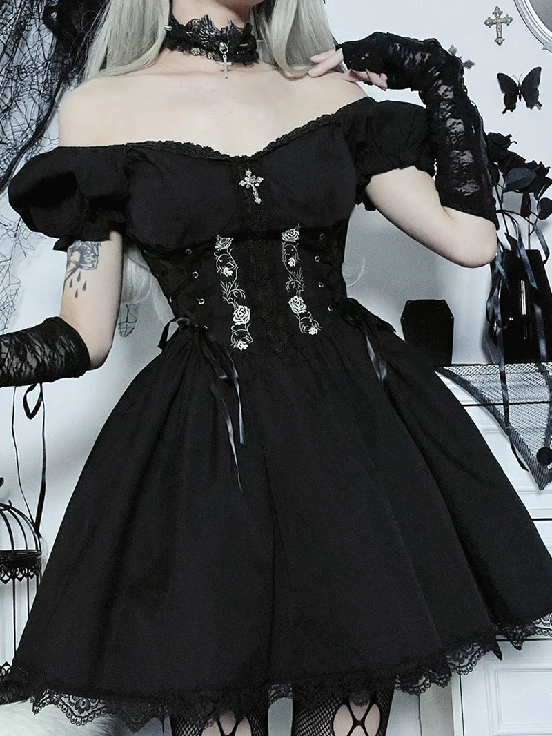 Vintage Gothic Lace-Up Cross Corset Dress
