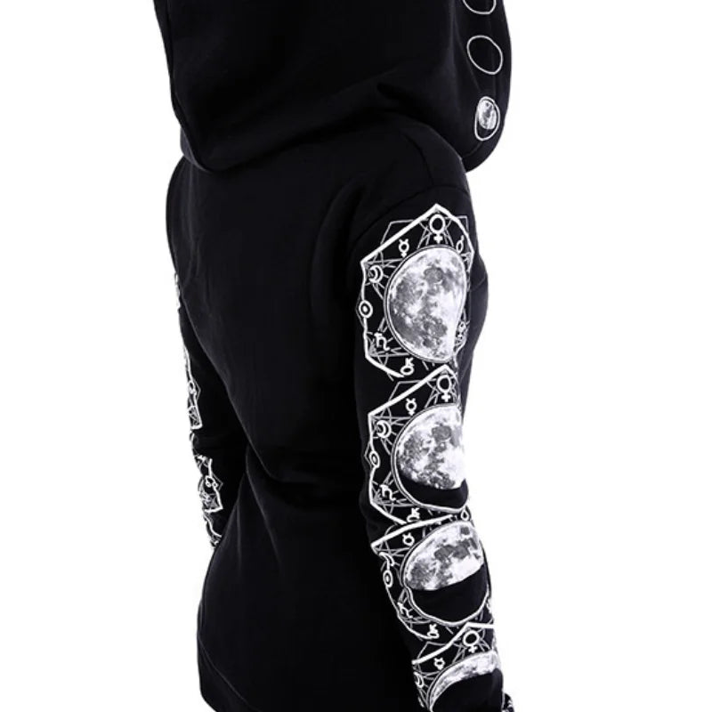 Black Hoodie with Moon Print