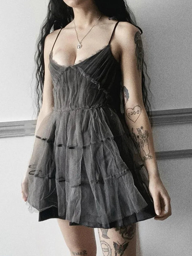 Fairycore Mesh Strapless High Waist A-Line Dress