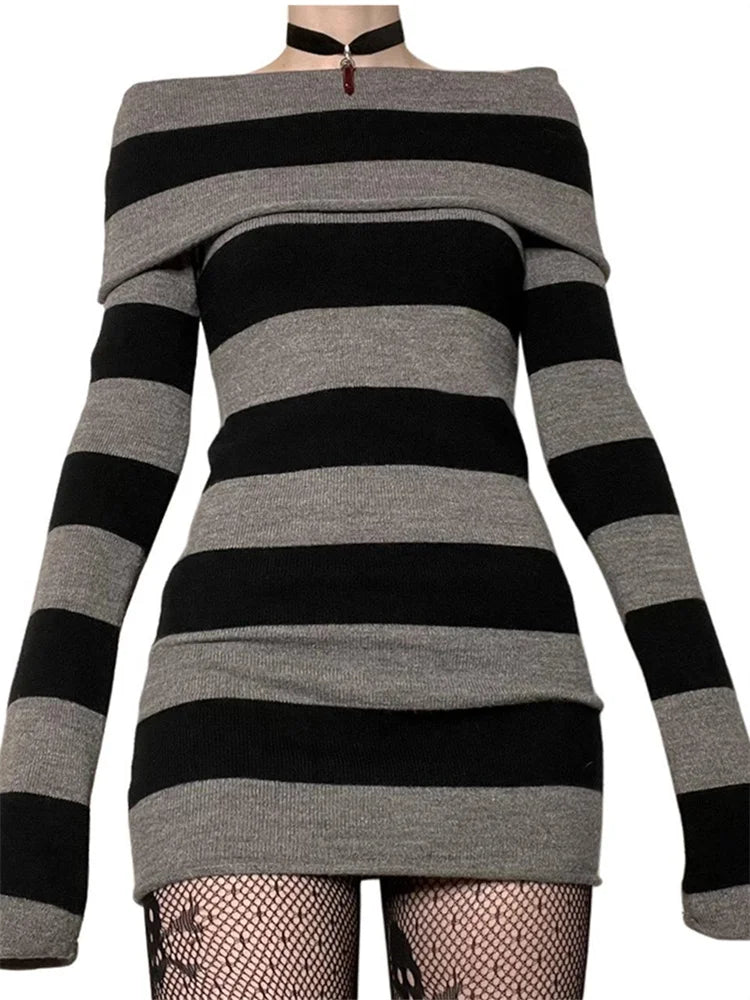 Sexy Gothic Striped Bodycon Dress