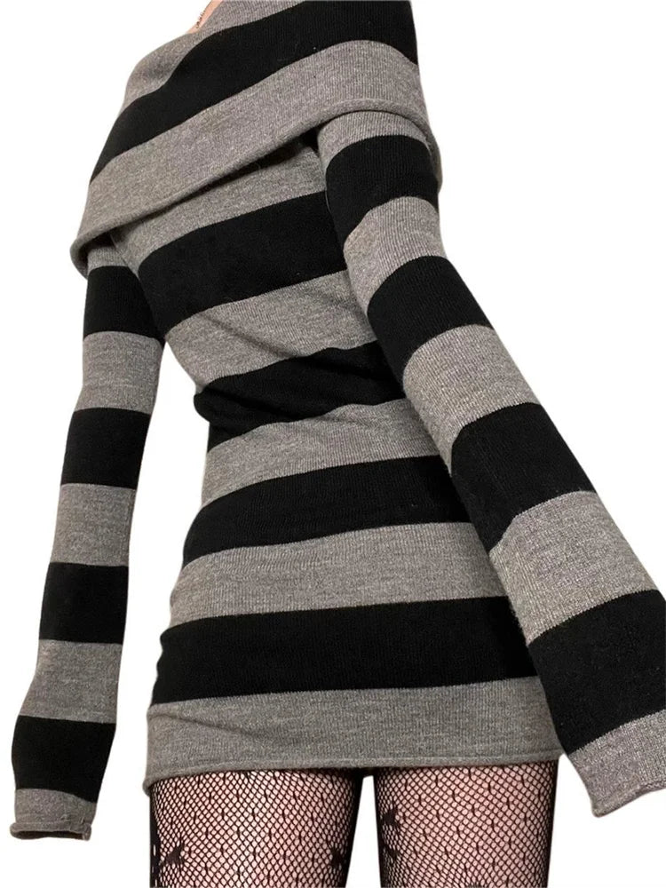 Sexy Gothic Striped Bodycon Dress