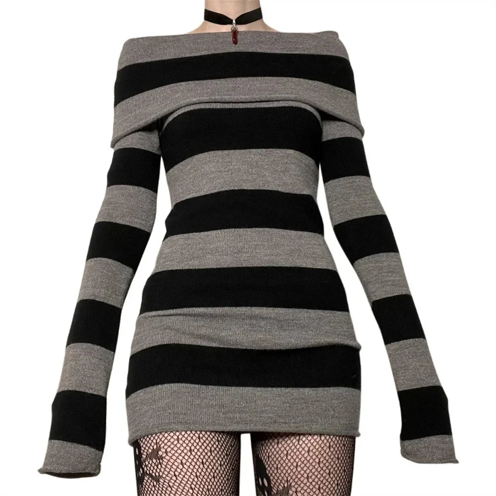 Sexy Gothic Striped Bodycon Dress