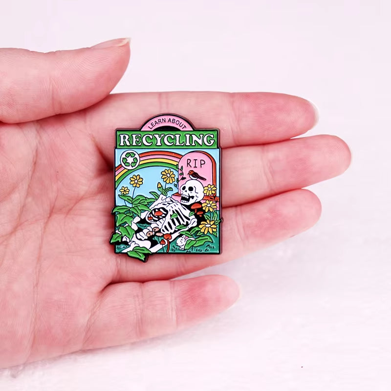Learn about Recycling Rip Skeleton Enamel Pin Brooch Jewelry