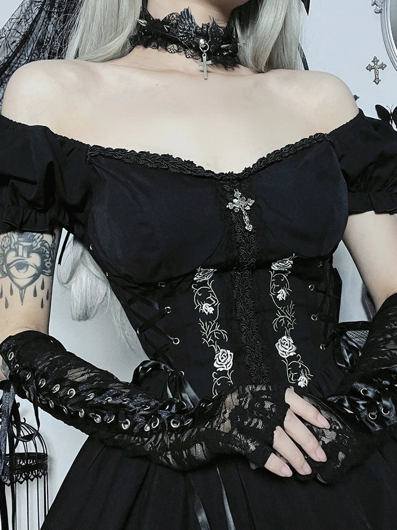 Vintage Gothic Lace-Up Cross Corset Dress