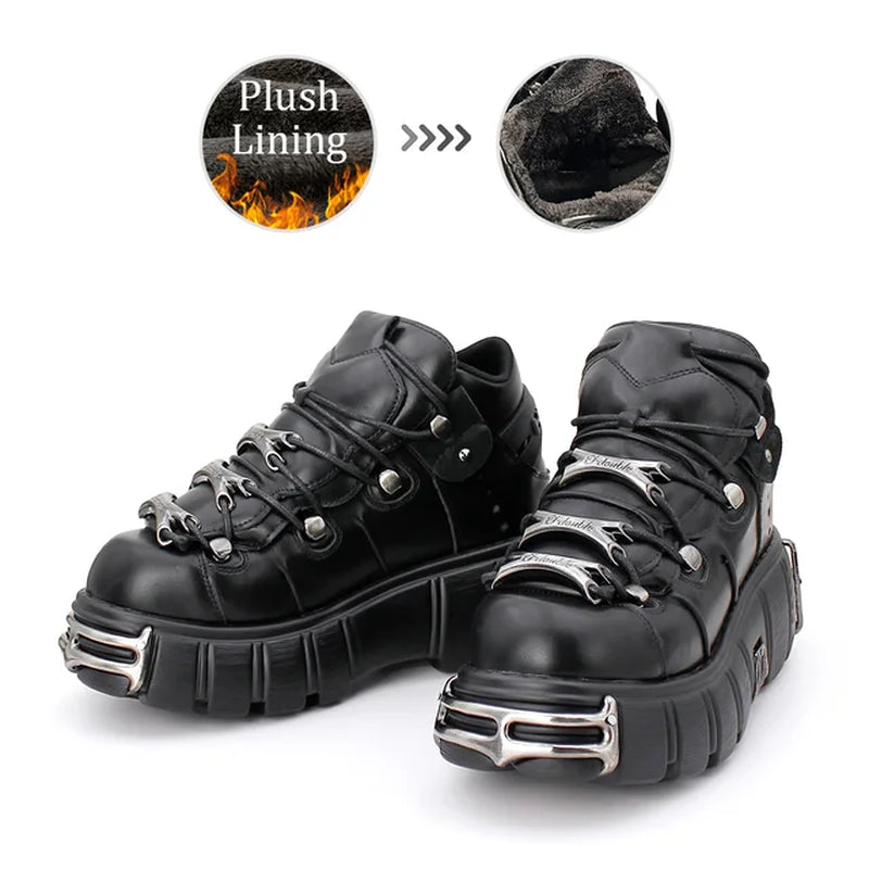 Punk Style Platform Shoes Gothic Ankle Boots Lace-Up 6CM Heel Metal Decor Sneakers
