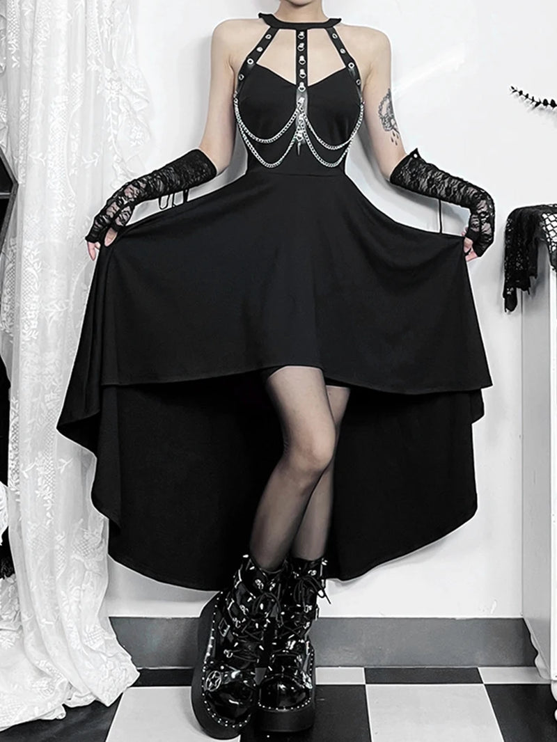 Cyber Punk PU Halter Backless Dress