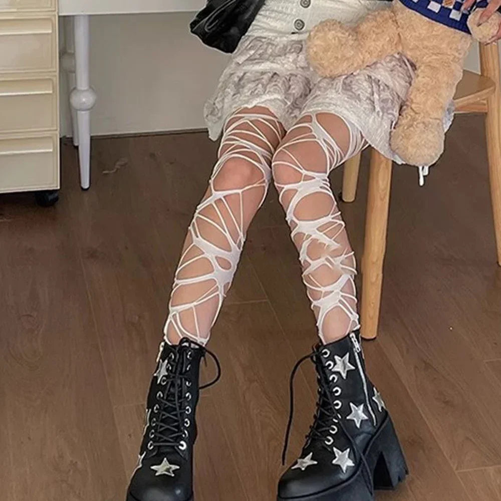 Sexy Thigh High Knee Socks Lace Torn High Hosiery 