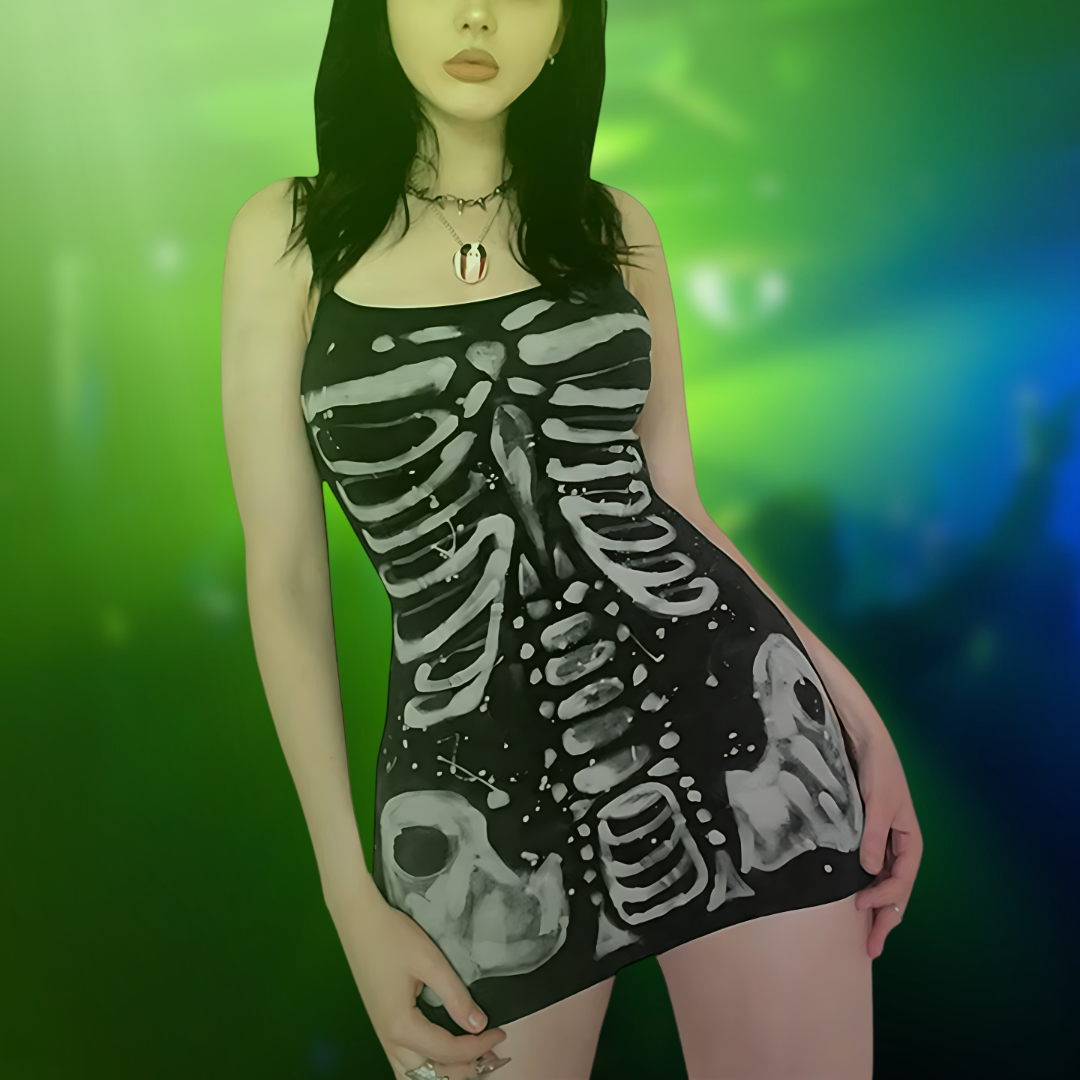 Skeleton Print Bodycon Mini Dress