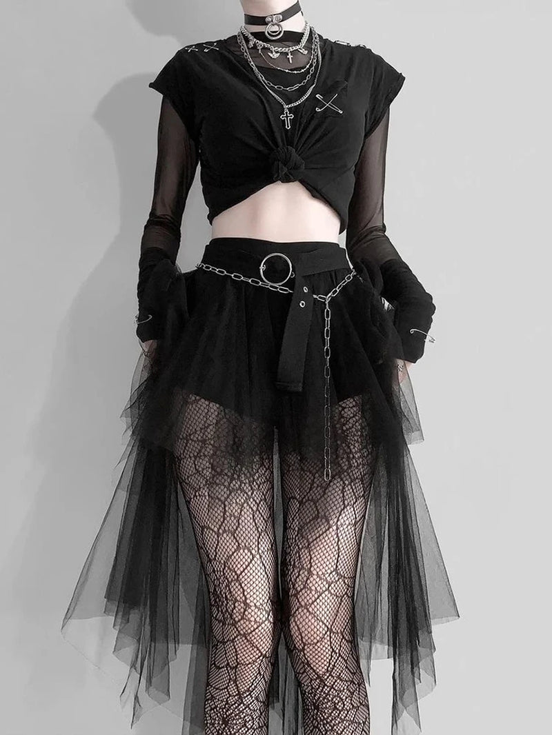 Harajuku Gothic Mesh High Waist Irregular Skirt