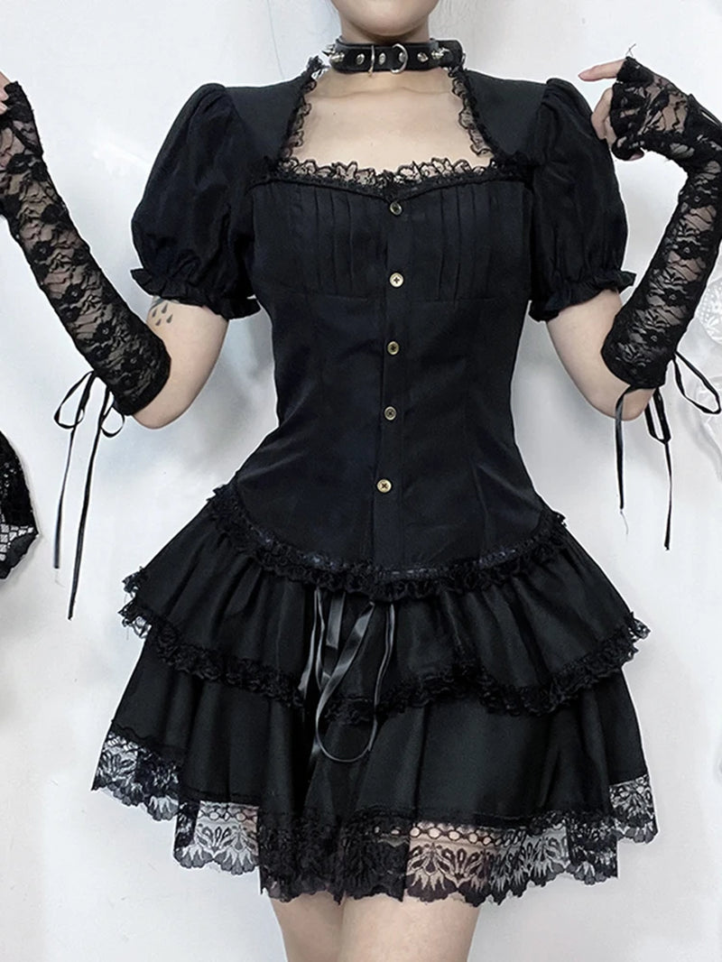 Vintage Gothic Lolita Puff Sleeve Crop Top