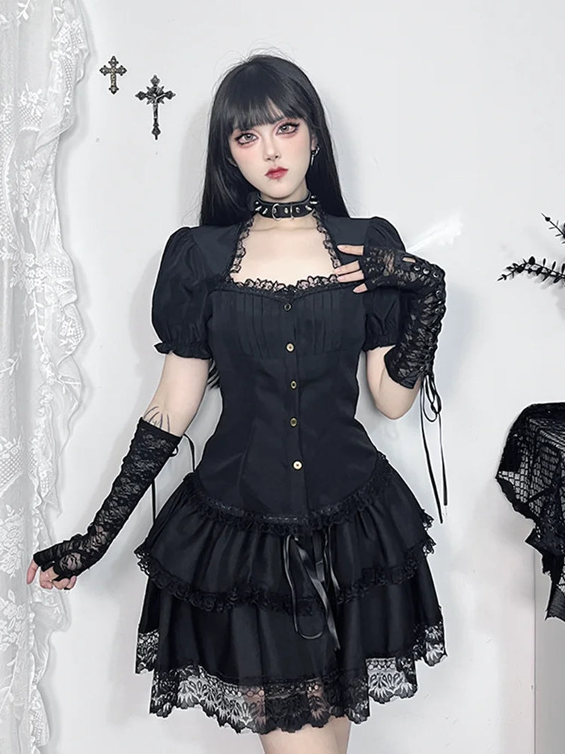 Vintage Gothic Lolita Puff Sleeve Crop Top