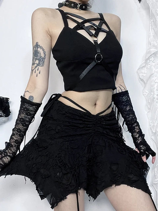 Harajuku High Waist Hole Aesthetic Y2K E-Girl Skirt