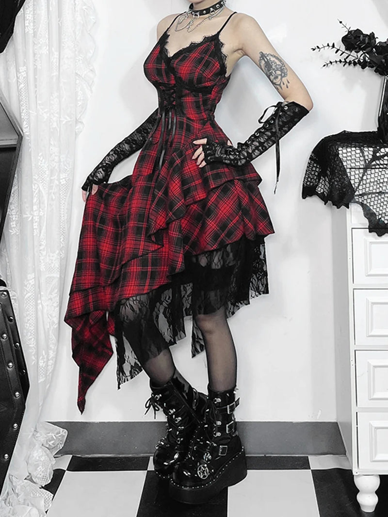 Plaid Gothic Dress with Corset Top