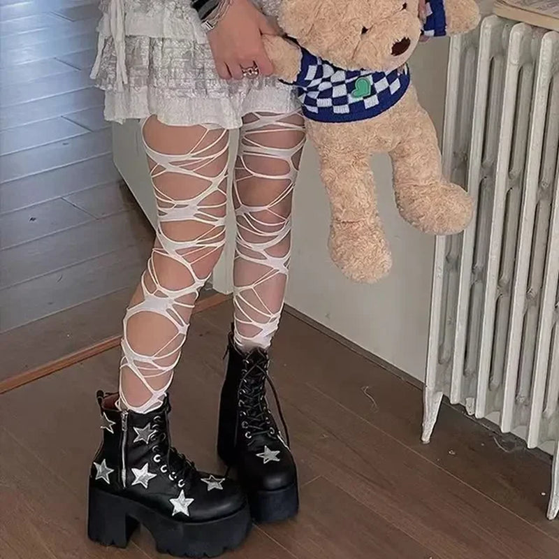 Sexy Thigh High Knee Socks Lace Torn High Hosiery 