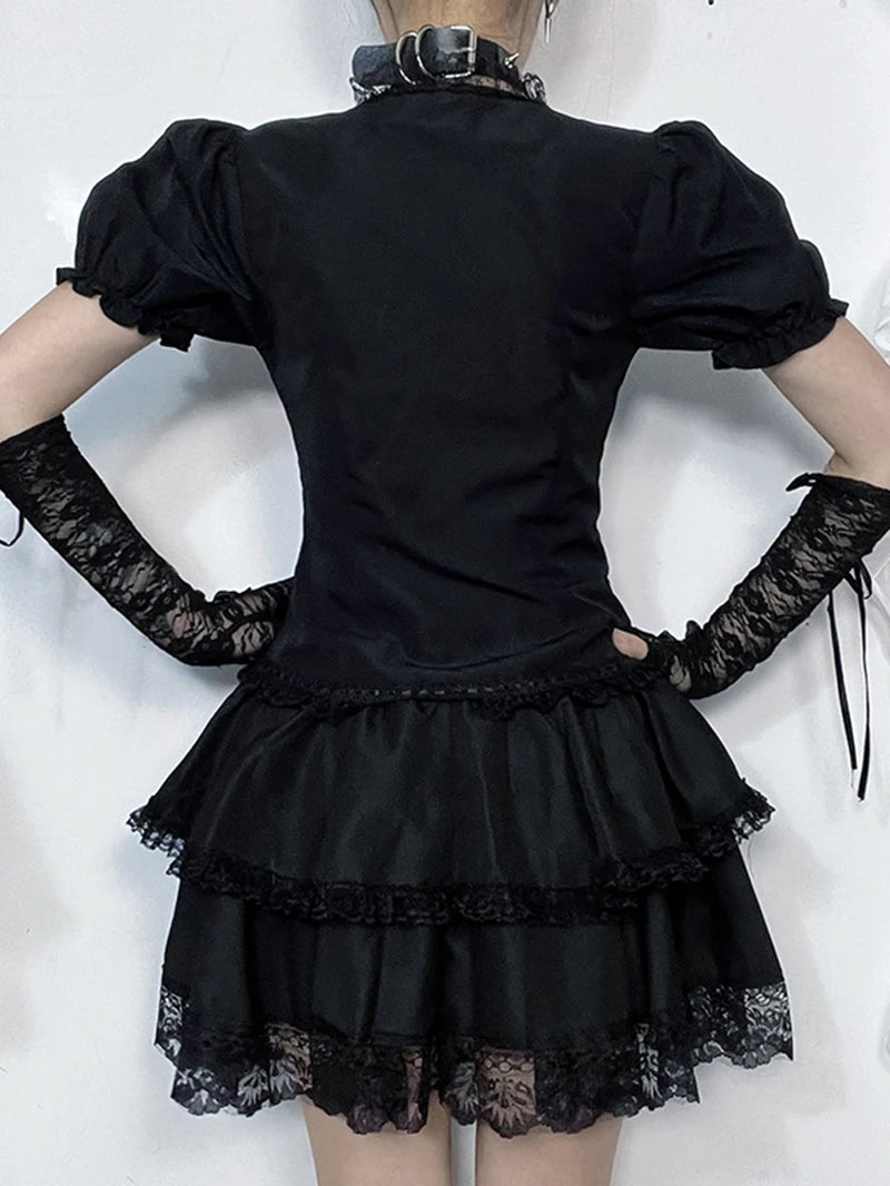 Vintage Gothic Lolita Puff Sleeve Crop Top