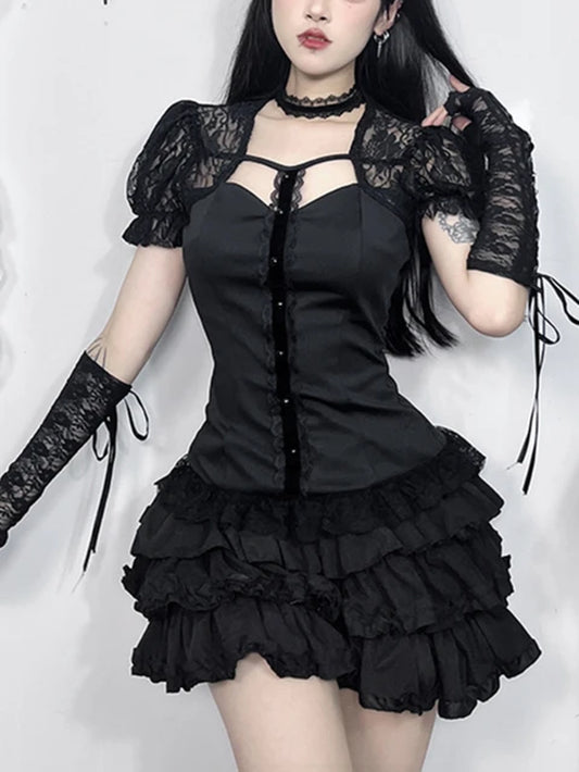 Vintage Gothic Lolita Puff Sleeve Lace Crop Top