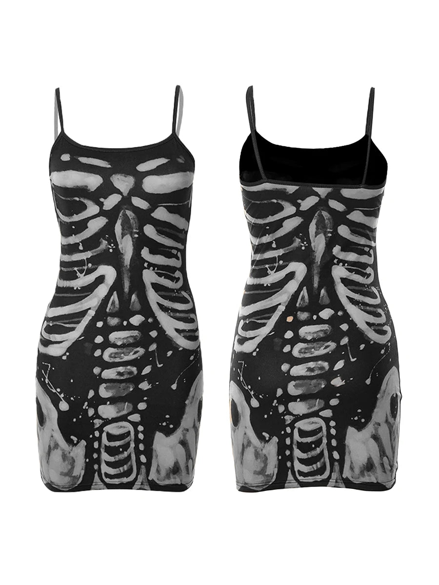 Skeleton Print Bodycon Mini Dress