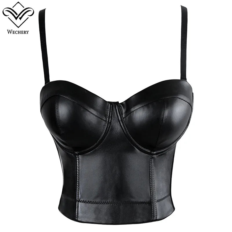 Gothic Leather Push-Up Corset Top Bustier Lingerie for Parties – Plus Size to 6XL