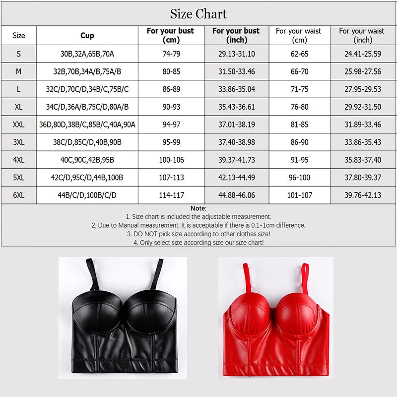 Gothic Leather Push-Up Corset Top Bustier Lingerie for Parties – Plus Size to 6XL