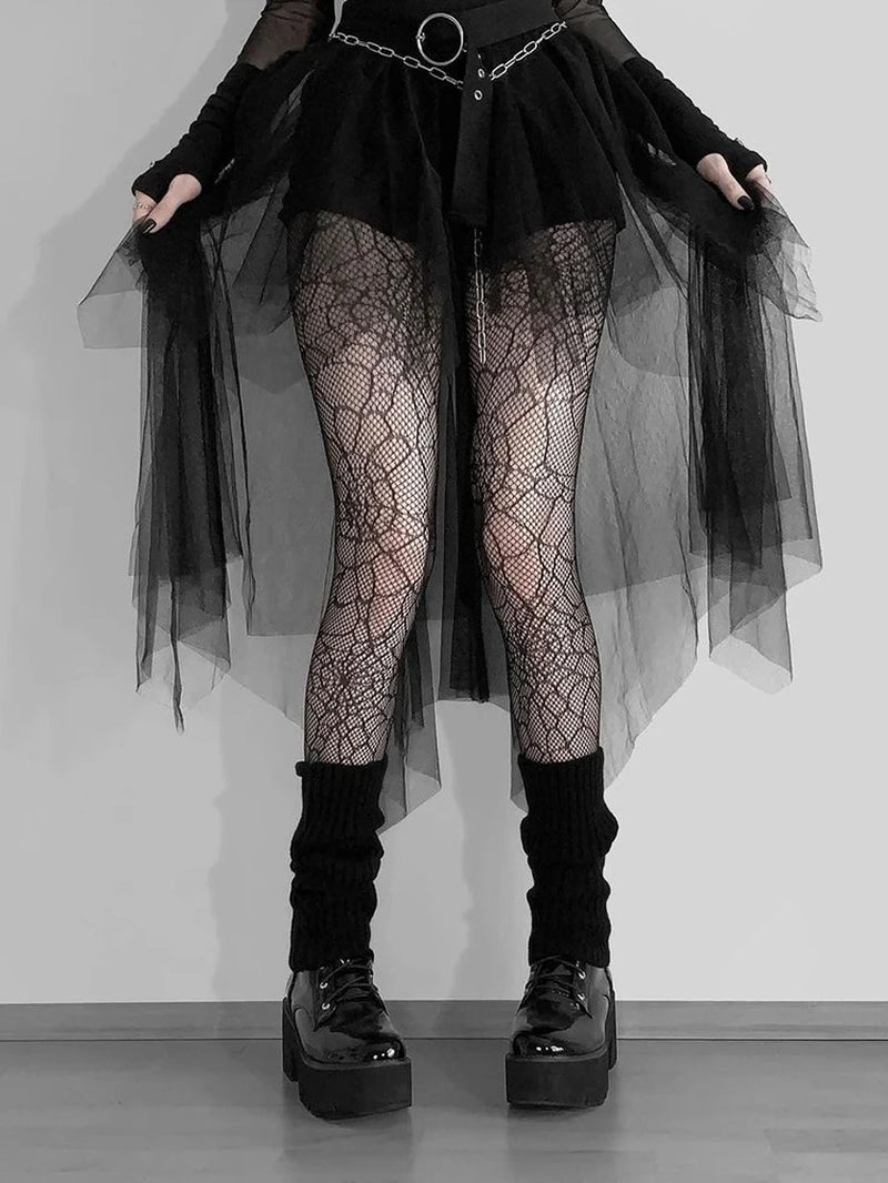 Harajuku Gothic Mesh High Waist Irregular Skirt