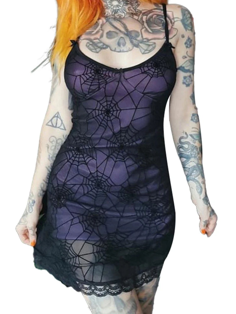 Halloween Gothic Spider Web A-Line Dress