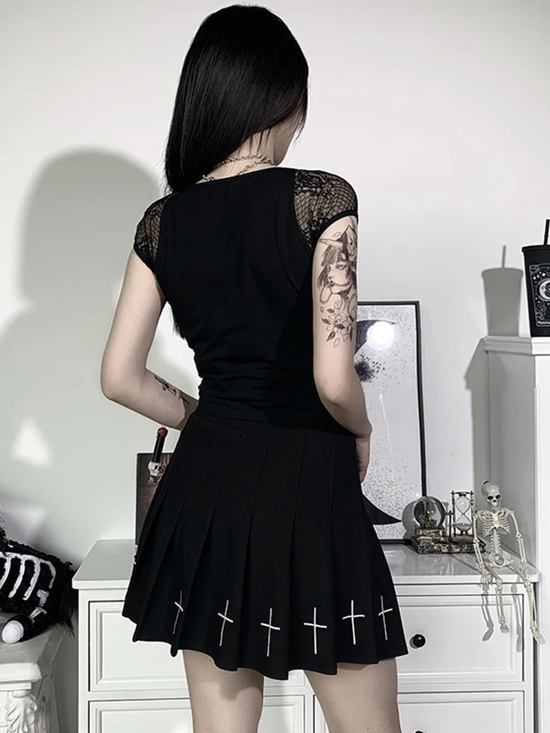 Vintage Goth Bandage Lace Bodycon Mesh Tee