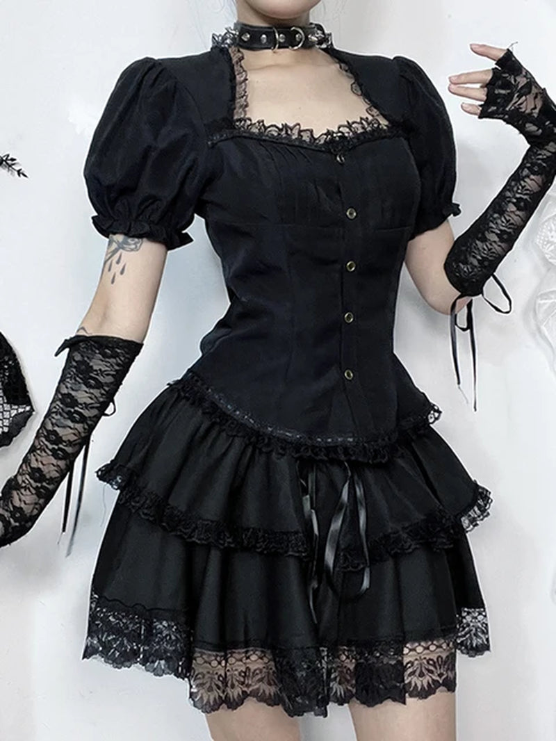 Vintage Gothic Lolita Puff Sleeve Crop Top