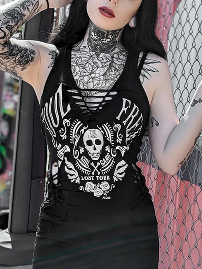 Y2K 2000s Gothic Skull Print Vest