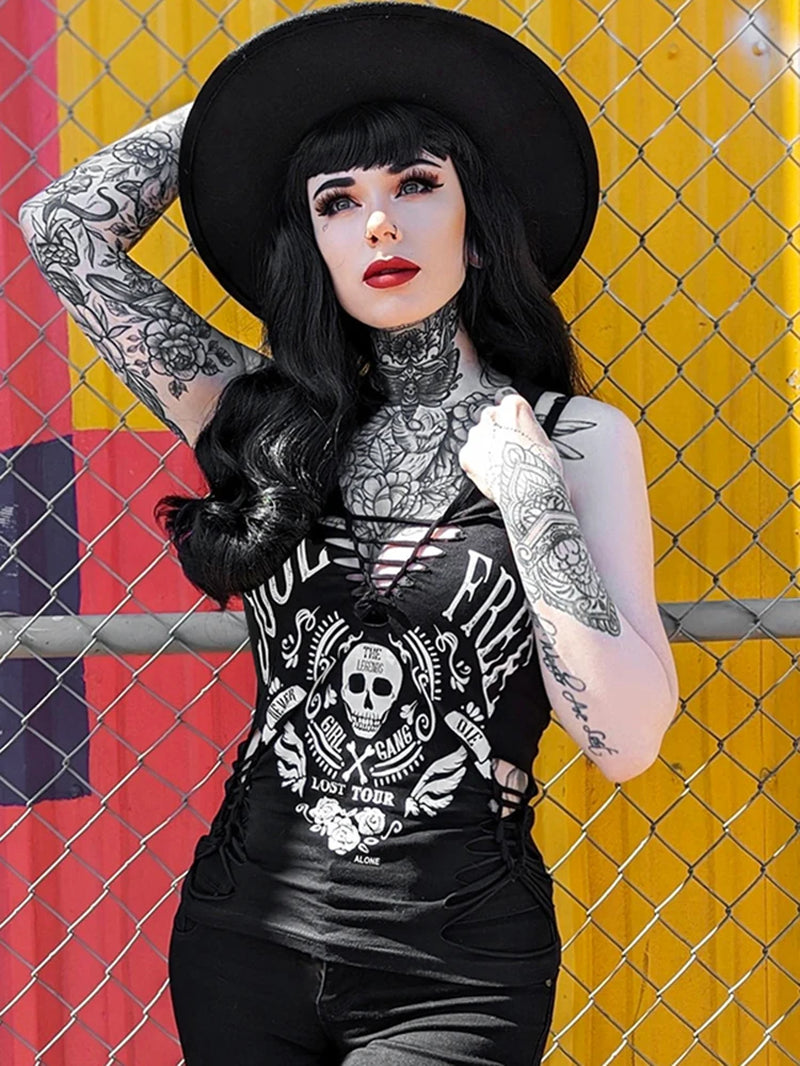 Y2K 2000s Gothic Skull Print Vest