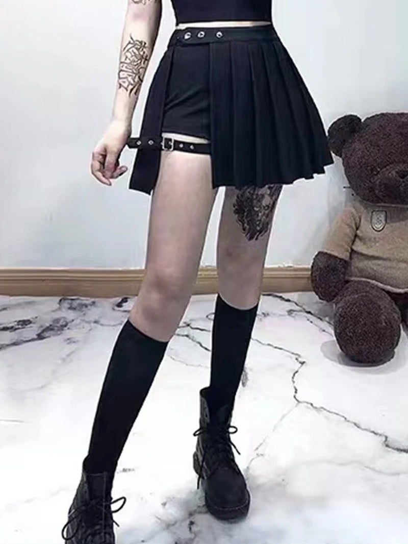 Punk Mall Goth Shorts Skirt With Ring Buckles