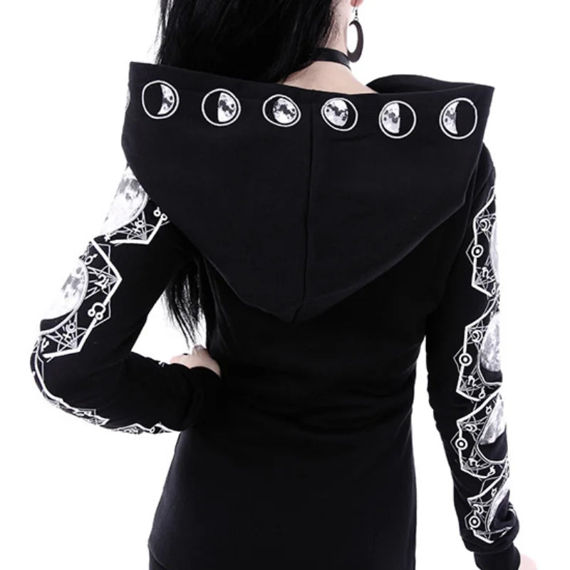 Black Hoodie with Moon Print 