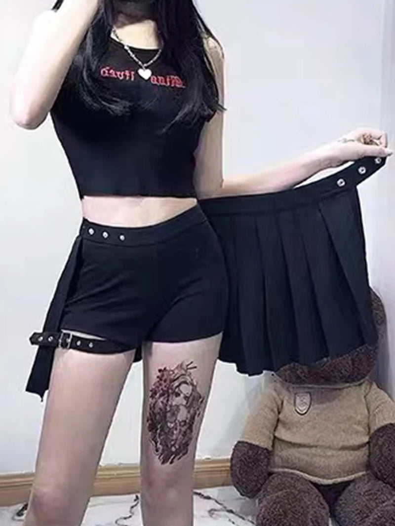 Punk Mall Goth Shorts Skirt With Ring Buckles