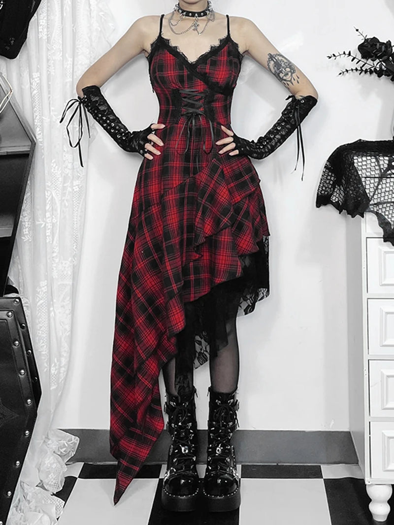 Plaid Gothic Dress with Corset Top