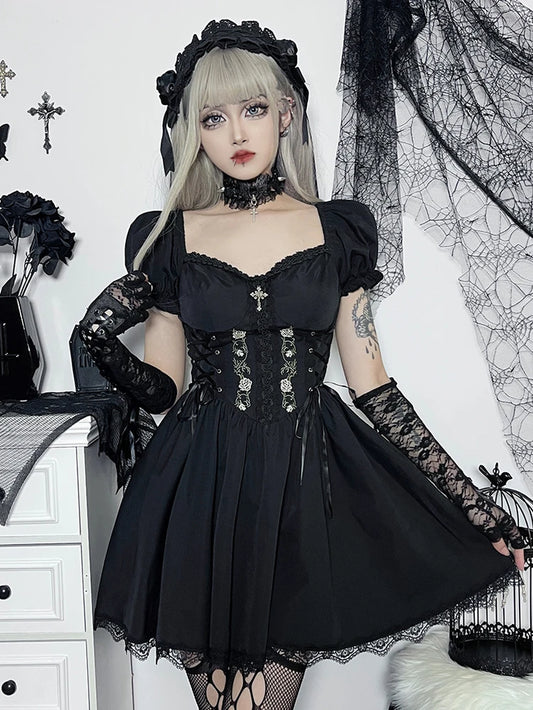 Vintage Gothic Lace-Up Cross Corset Dress