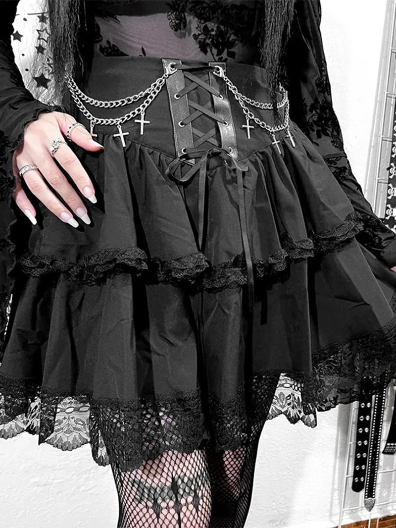 Dark Gothic Chain Cross Corset Skirt