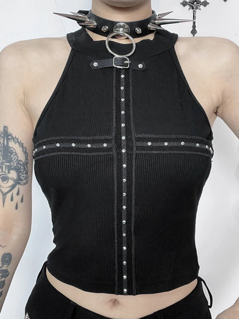 Gothic Cross Patchwork Crop Vest