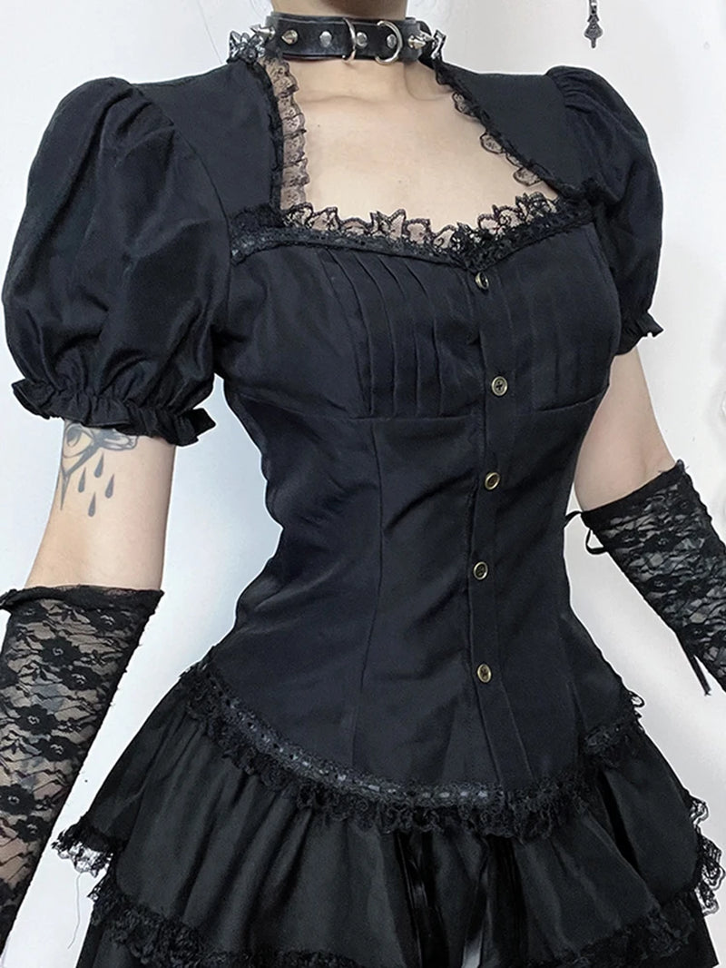 Vintage Gothic Lolita Puff Sleeve Crop Top