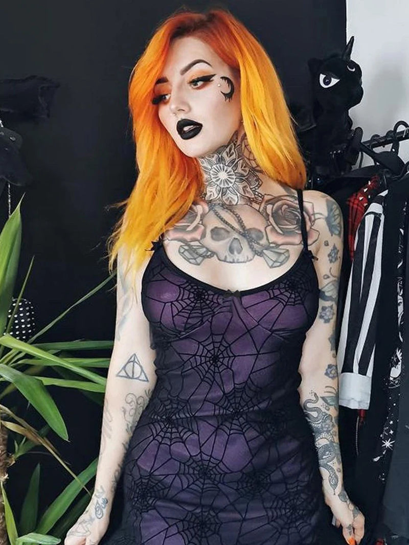 Halloween Gothic Spider Web A-Line Dress