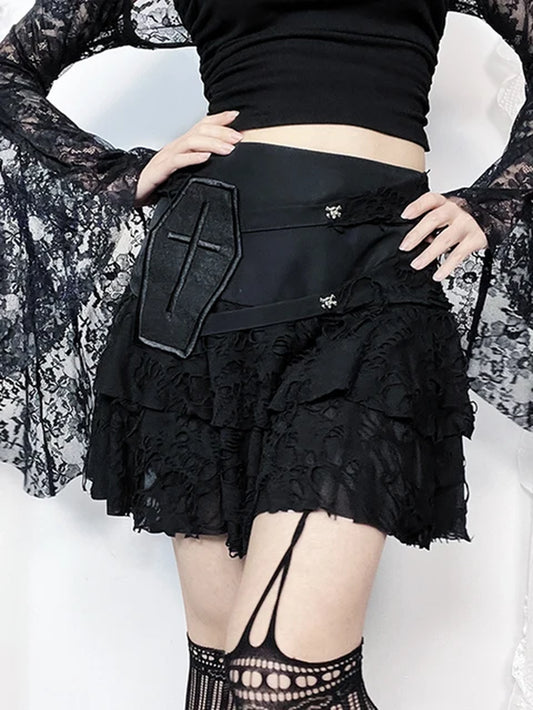 Dark Gothic Y2K Cyber Punk High Waist Skirt