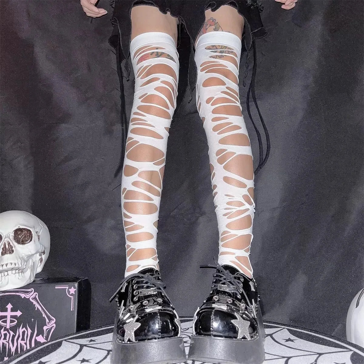 Sexy Thigh High Knee Socks Lace Torn High Hosiery 