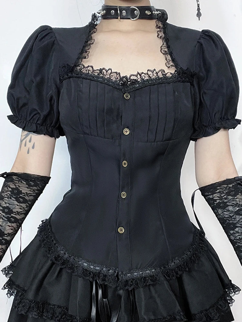 Vintage Gothic Lolita Puff Sleeve Crop Top