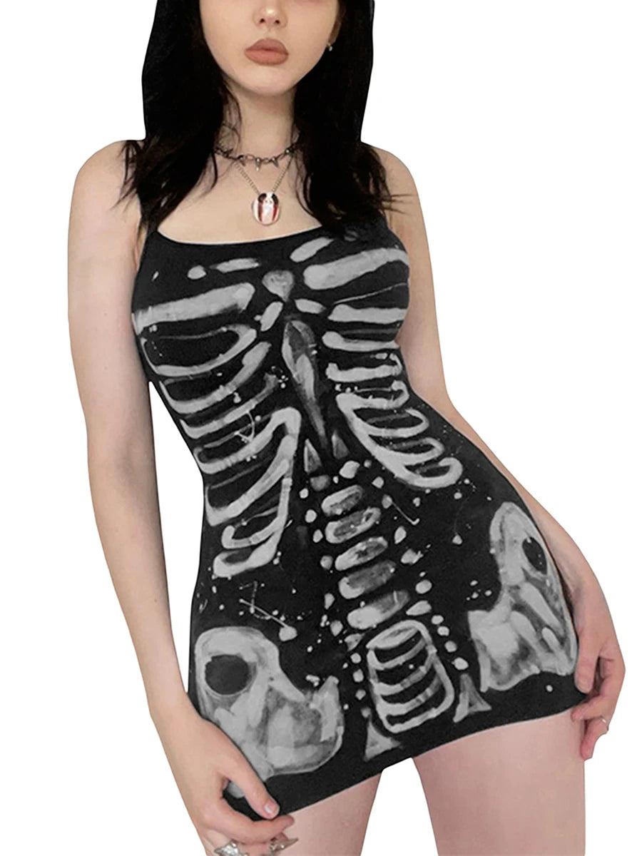 Skeleton Print Bodycon Mini Dress