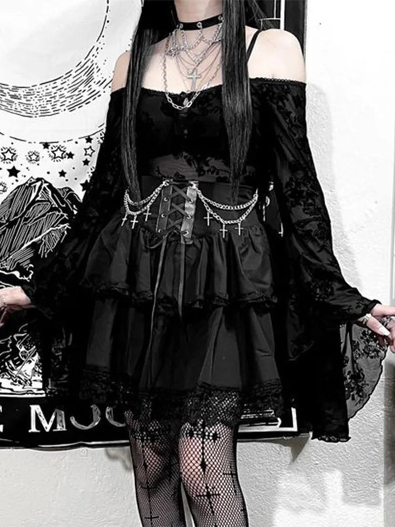 Dark Gothic Chain Cross Corset Skirt