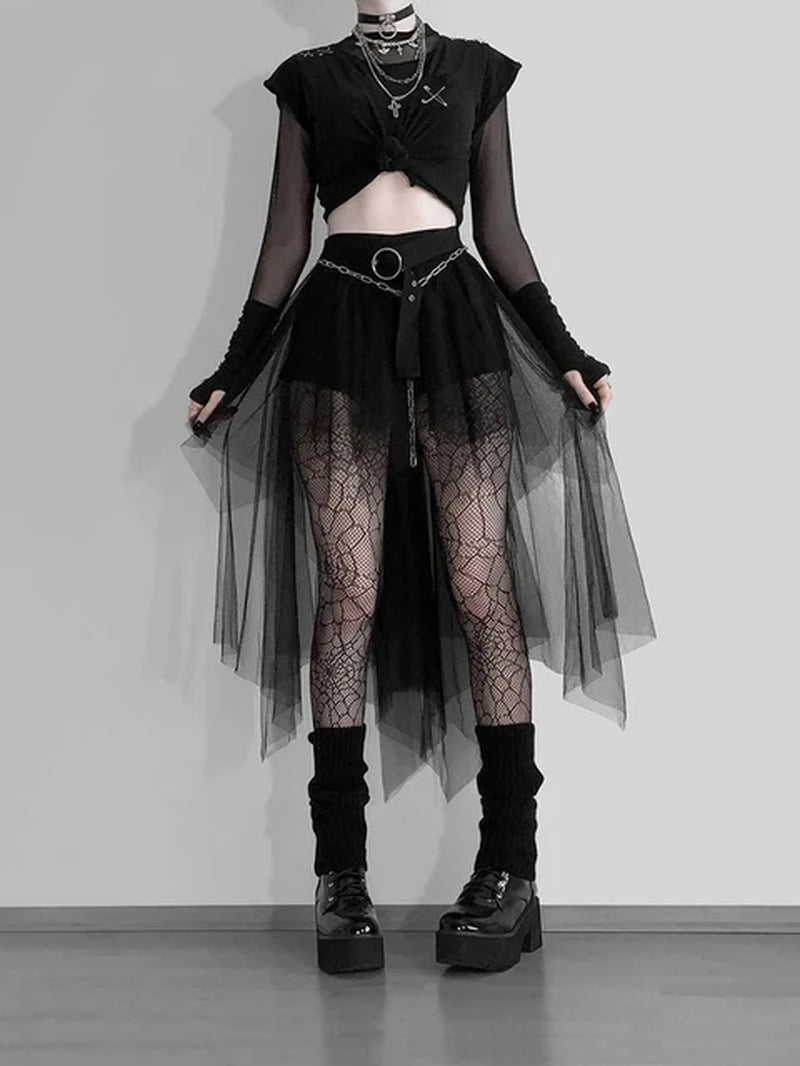 Harajuku Gothic Mesh High Waist Irregular Skirt